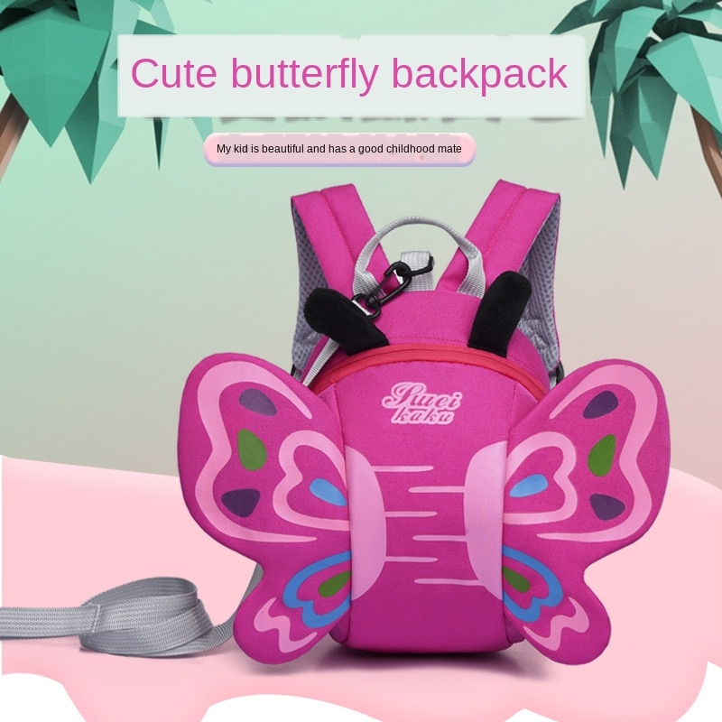새로운 캔버스 배낭 소년 동물 나비 배낭 소녀 나비 배낭 아이 분실 방지 학교 가방 1-6 세